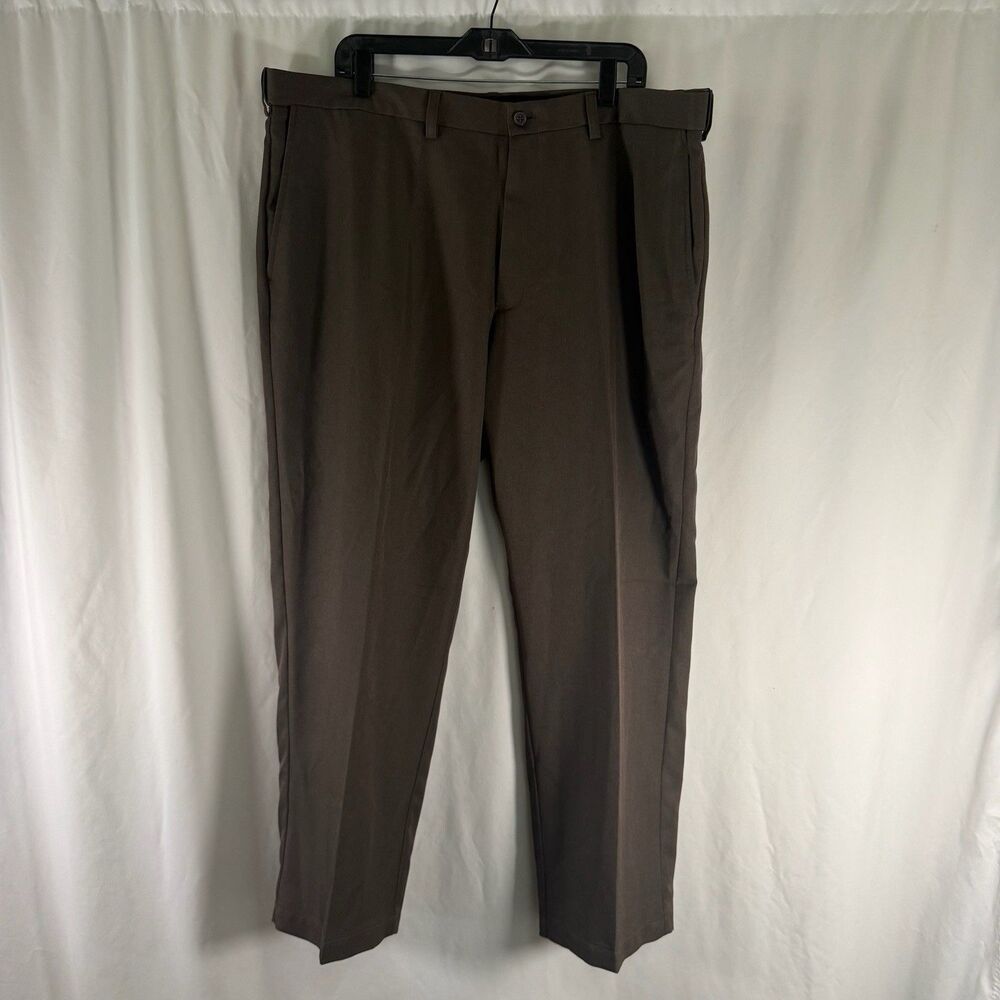 New Haggar Dress Pants MEn's 44x29 Brown Cool 18 Classic Fit Flat Front Pockets